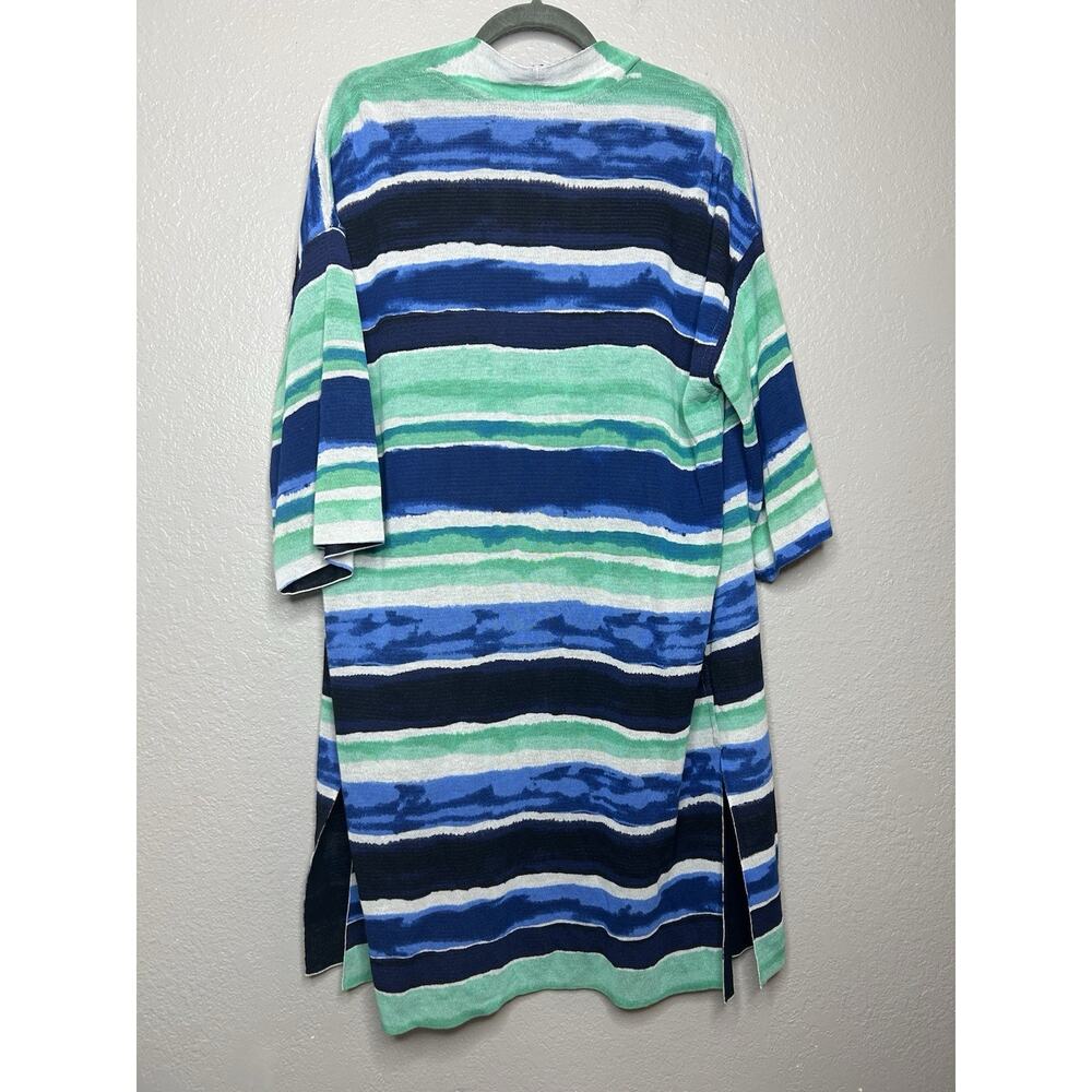 Chico's Kimono Cardigan Sweater Open Front Striped Watercolor Lightweight Size 2 - Picture 2 of 6